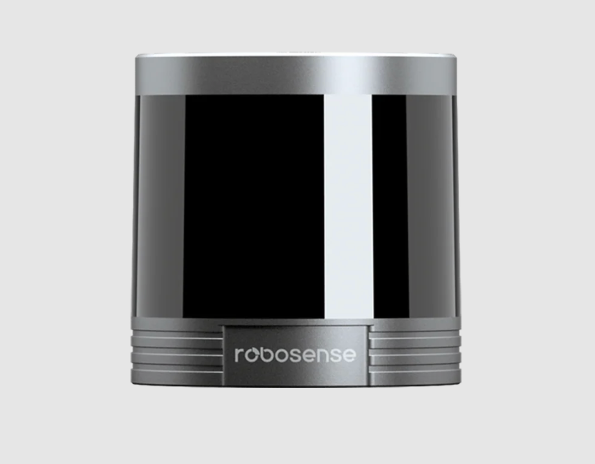 Helios 32-beam LiDAR, front view of the cylindrical window and RoboSense-branded base